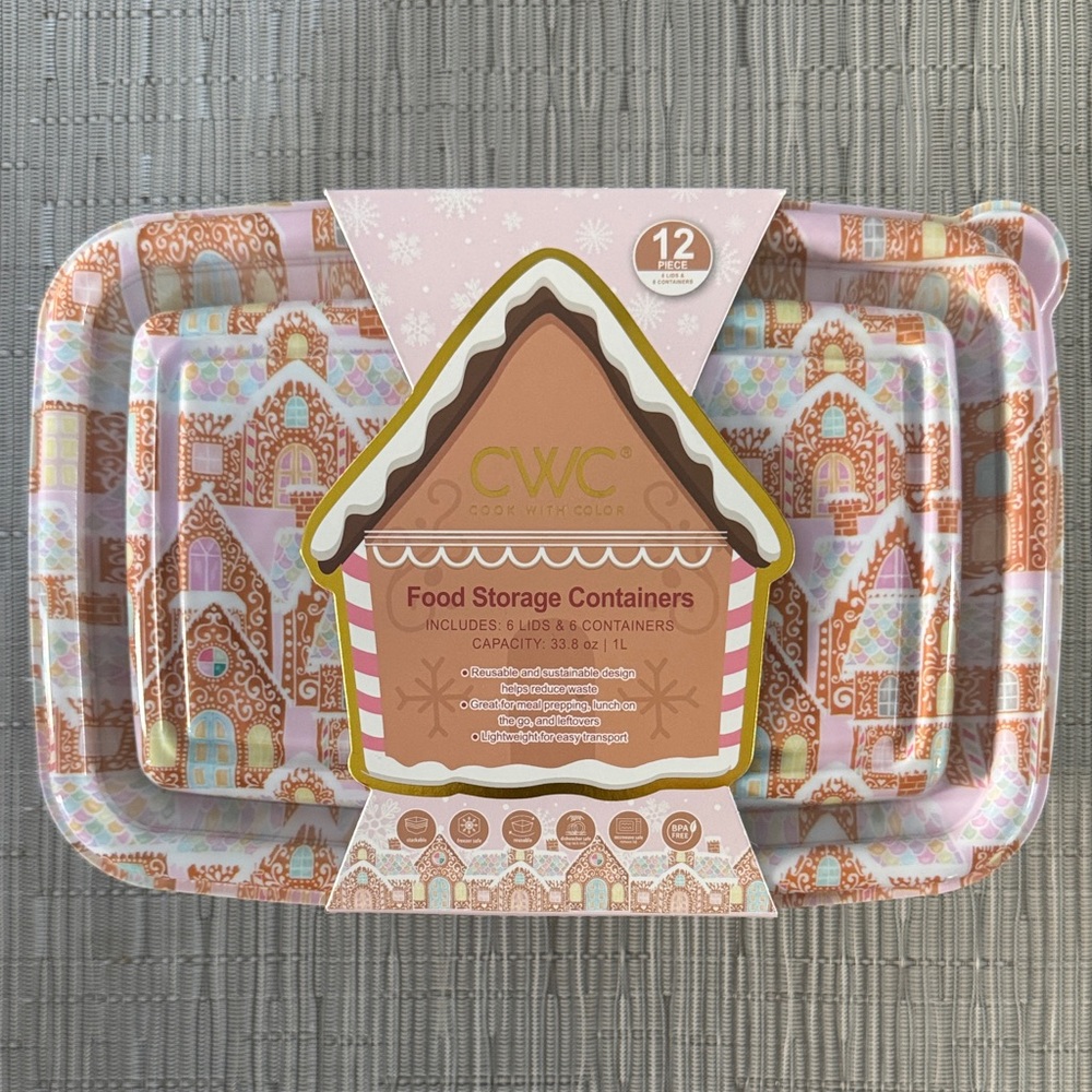 Christmas Pink Accents Gingerbread Storage Containers With Lids. Brand New.